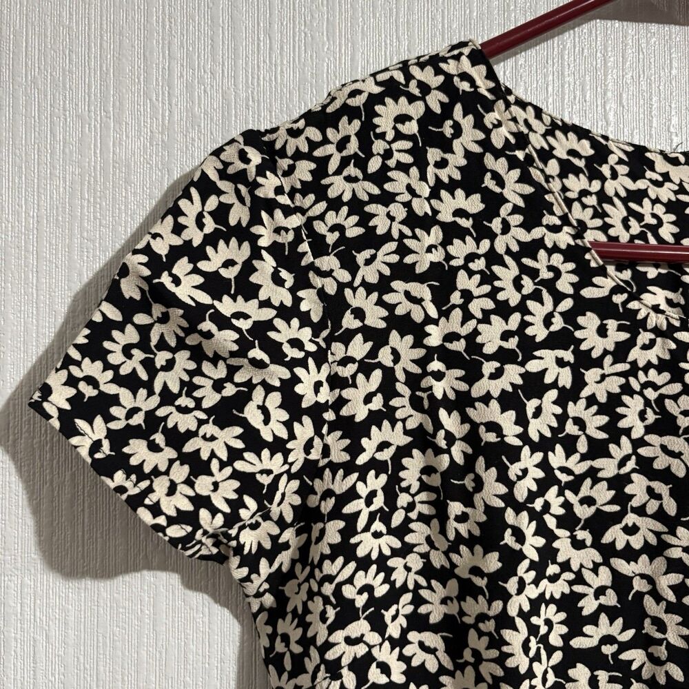 Vintage Limited America Dress Black White Flower Tie 90s Cottage Granny Y2K 6 - Picture 5 of 11